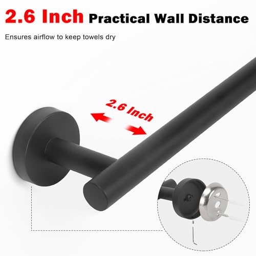 Livabber 24-Inch Black Towel Bar, 304 Stainless Steel Wall-Mounted Rack