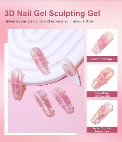 BISHENGYF 3D Nail Sculpting Gel Kit with Chrome Powder - 15g