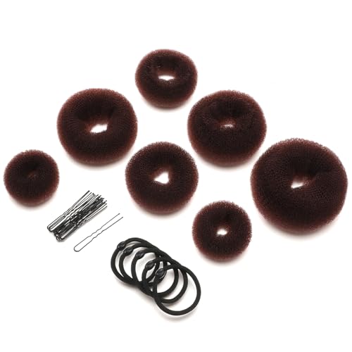 Shimmeroo 32-Piece Dark Brown Hair Bun Maker Set with 7 Donut Rings, Pins and Bands