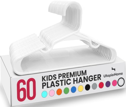 Utopia Home Kids Hangers 60 Pack - 11.5 Inch White Plastic Hangers