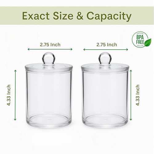 Acrylic Qtip Holder Bathroom Set - Pack of 2 Clear Storage Jars
