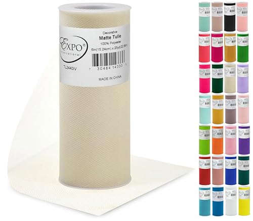 Decorative Matte Tulle Fabric - 6 Inch x 25 Yards, Ivory