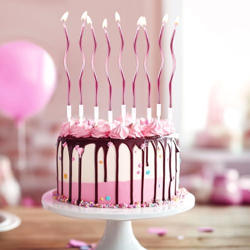 Twisty Birthday Candles - 30 Pack Spiral Metallic Cake Candles with Holders, Rose Gold