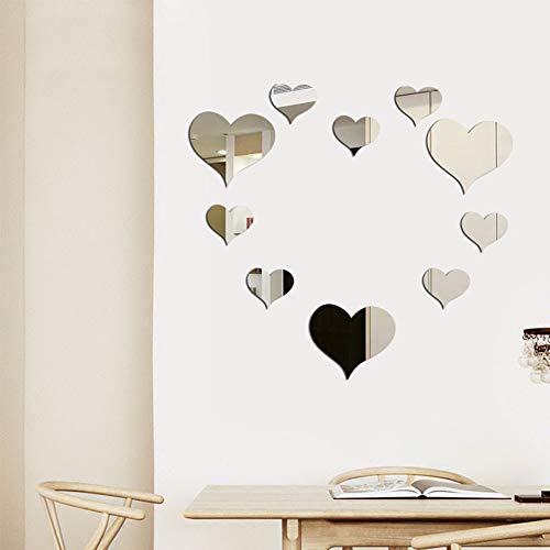 Heart Shape Acrylic Mirror Wall Stickers - 10 Pieces Set