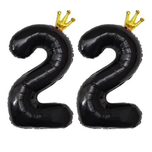 40 Inch Black Number 22 Balloon Set with Gold Crown for Celebrations