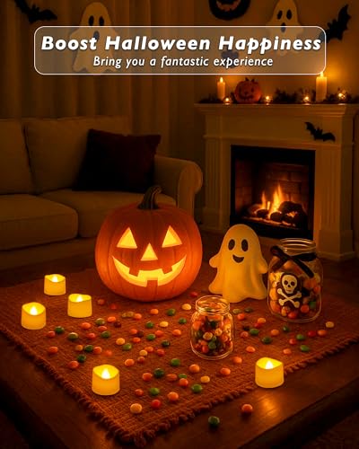 Raycare 24 Pack Battery Operated Tea Lights - Flickering Amber Glow