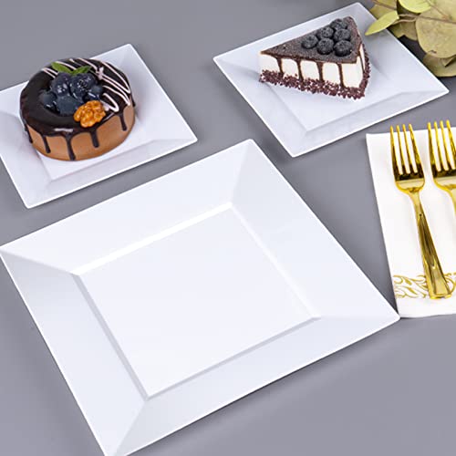Disposable Plastic Plates 60 Pack Square Food-Grade BPA-Free Dinnerware - White / 60PCS