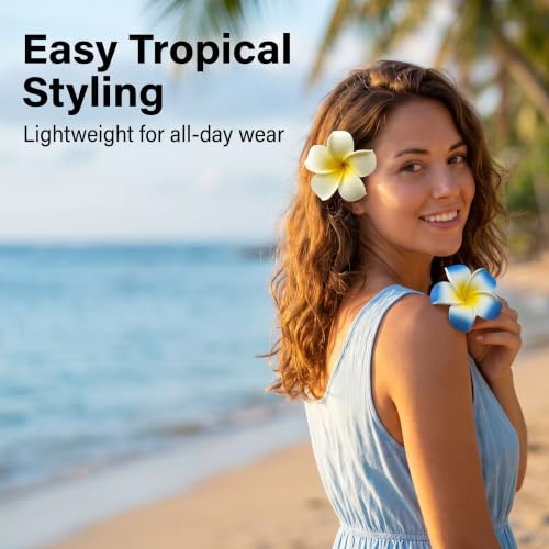 2Pcs 7cm Hawaiian Plumeria Flower Hair Clips White Blue Beach Accessories