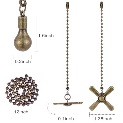 Decorative Ceiling Fan Pull Chain Set - 13.6 Inch Metal Beaded Chains