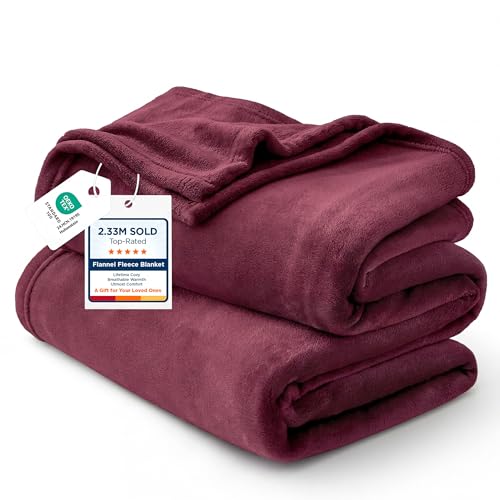 Bedsure GentleSoft Fleece Blanket Twin Size Wine Red - 300GSM Plush Cozy 60x80 inches