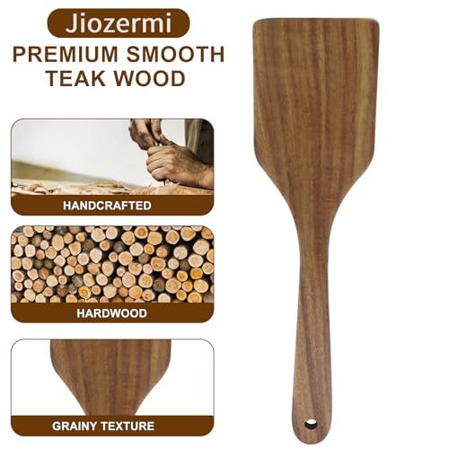 Jiozermi Teak Wooden Spatula - 12-Inch Long Handle for Nonstick Pans