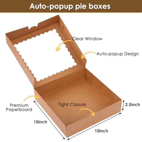Moretoes 5-Pack 10x10x2.5 Inch Bakery Boxes with Window