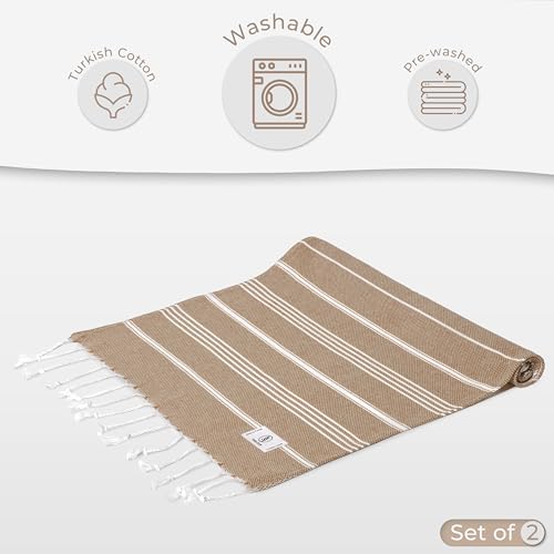 Ossano Turkish Cotton Hand Towels - 18" x 30" Set of 2 - Light Brown