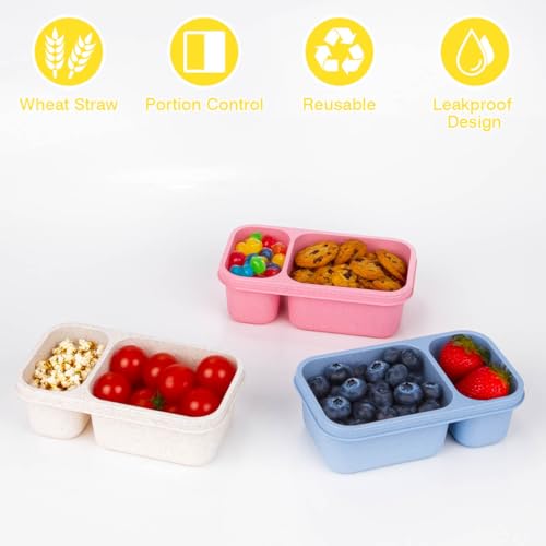 DOSEWART 2-Compartment Reusable Snack Containers - Eco-Friendly Meal Prep Packs (3 Pack)