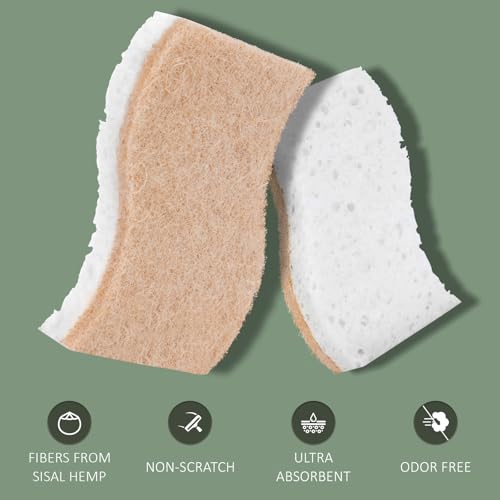 Isshah Natural Kitchen Scrub Sponges - Eco-Friendly Plant-Based, 12 Count
