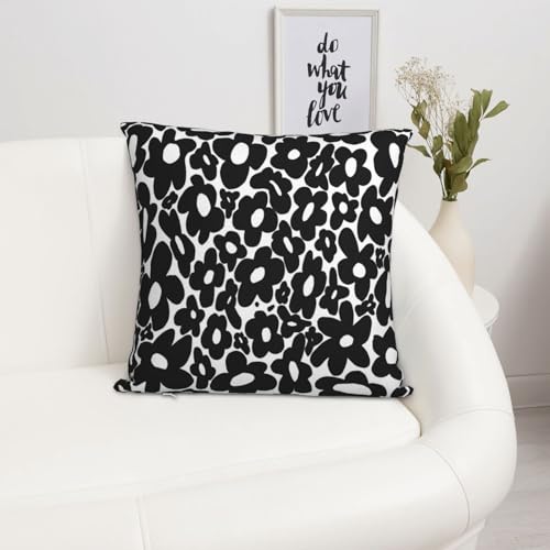 Retro 70s Black and White Flowers Throw Pillow Case – 18"x18"
