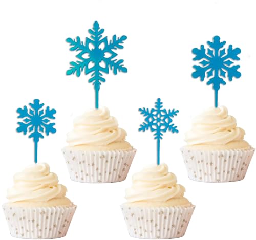 4Pcs Acrylic Snowflake Cake Toppers for Winter & Christmas Desserts