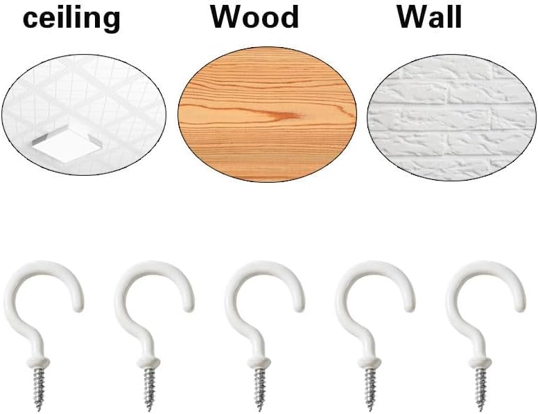 White 50pcs Ceiling Hooks Set - 6 Sizes Heavy Duty Screw Hooks for Walls & Ceilings, JCKHXG