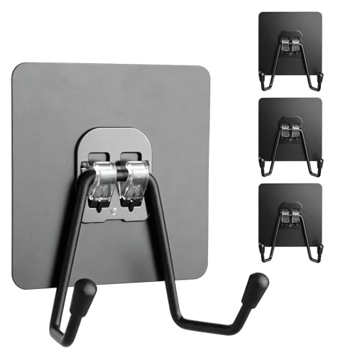 CENHANG Heavy Duty Adhesive Double Towel Hooks - Black, 3 Pack