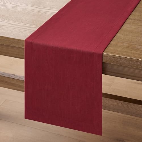 Red Linen Textured Border Table Runner 14x72 Inch for Dining & Decor - ZeeMart