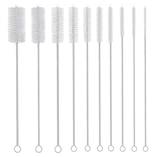 Bestac Straw Cleaner Brushes Set - 10 Multi-Size with Nylon Bristles & Stainless Steel Handle