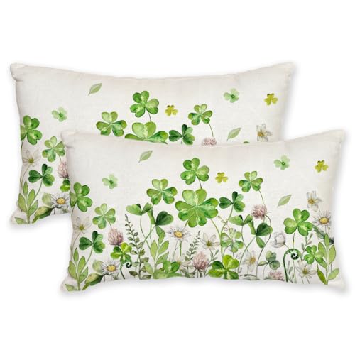 St. Patrick's Day Pillow Covers Set of 2, 12x20 Inch Shamrock Floral Decor