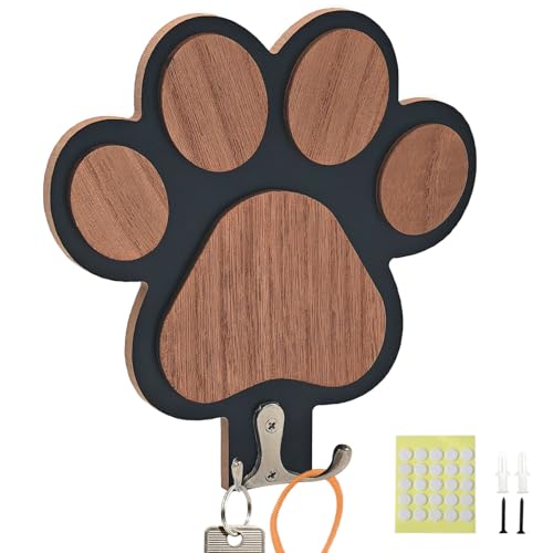 Wooden Dog Leash Holder with 3D Paw Design - Wall Organizer Hooks