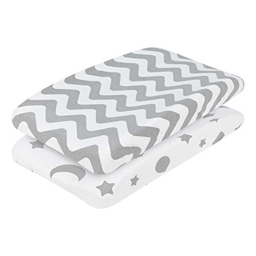 Everyday Kids 2-Pack Baby Changing Pad Covers - Gray Moon & Stars, 100% Cotton