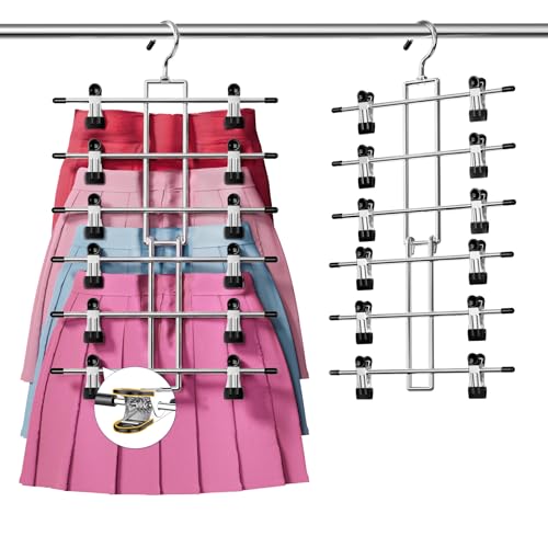 Damita 6-Tier Skirt & Pants Hanger with Finger-Safe Clips - Space Saving