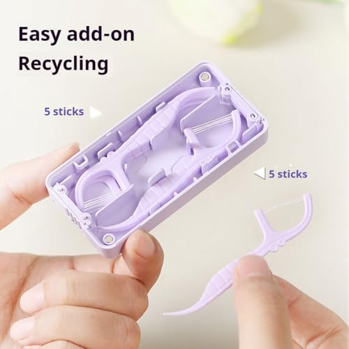 Portable Dental Floss Dispenser & Picks Case with Mint Refills