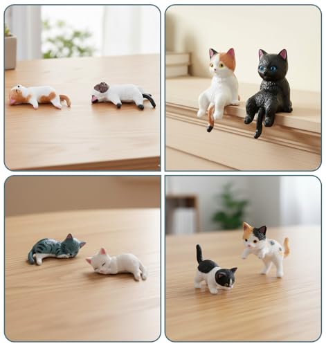 8 Pcs Mini Cat Desk Figurines - Cute Resin Decor for Home & Office