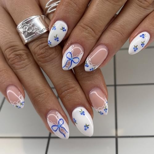 Short Almond Press On Nails White French Fake Nails Acrylic Kit