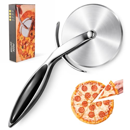 RUENVUE Black Stainless Steel Pizza Cutter Wheel with Finger Guard, Kitchen Slicer