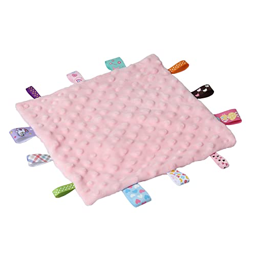 CREVENT Soft Baby Security Blanket - 10"x10" Minky Tag Lovey (Pink)