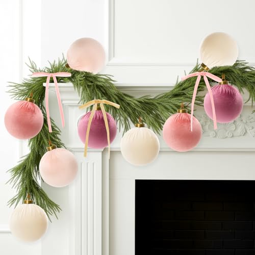 Pink Velvet Christmas Ornaments Set - 36 Pieces, 4 Inch Decorations with Bows