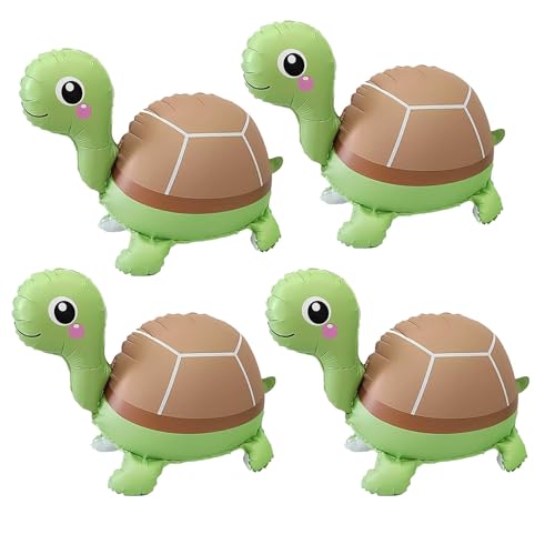 3D Self-Standing Turtle Foil Balloons - 4 Pack, 28-Inch Ocean Party Decor