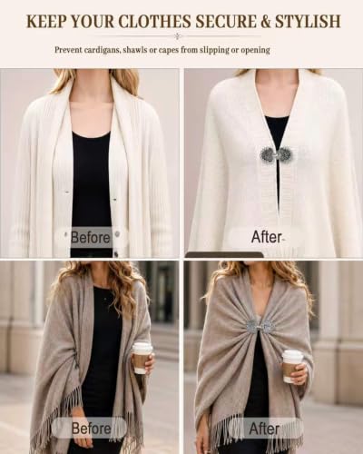 5PCS Vintage Sweater Clips for Women - Retro Cardigan & Shawl Clips
