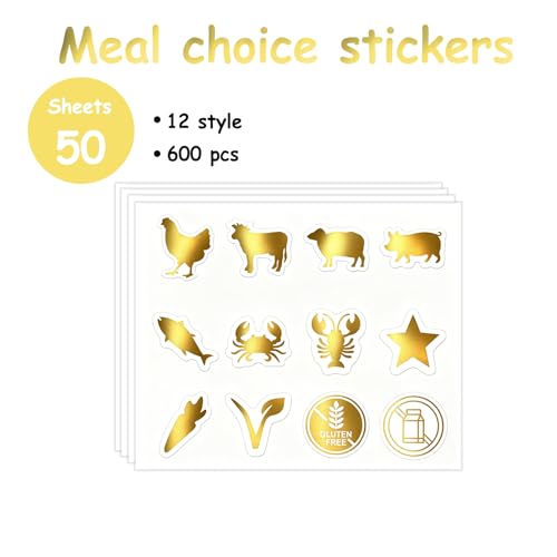 Gold Wedding Meal Stickers - 50 Self-Adhesive Food Labels (600 pcs)
