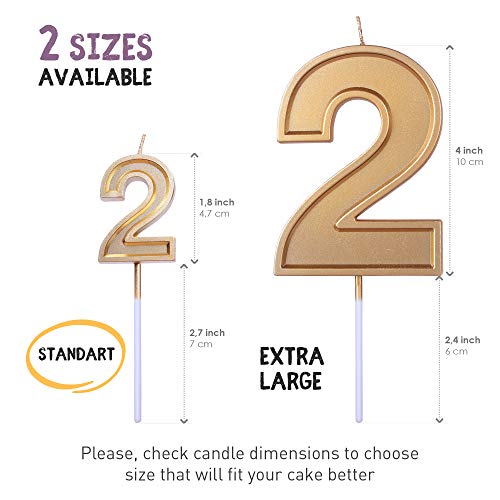 Gold Number 2 Birthday Candle – Elegant Cake Topper for Parties