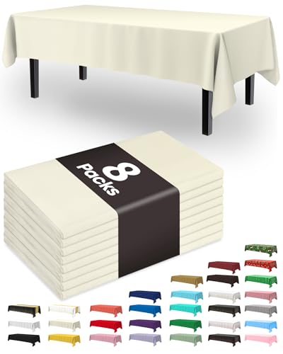Pureegg Disposable Plastic Tablecloths - 8 Pack, 54x108 Inch, Beige