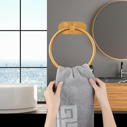 Self-Adhesive Towel Ring - Brushed Gold, Stainless Steel, No Drilling