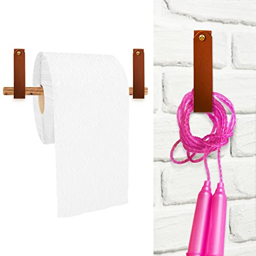 Abeillo 4 Pcs Leather Wall Hooks - Brown PU Leather Hanging Strap Hanger
