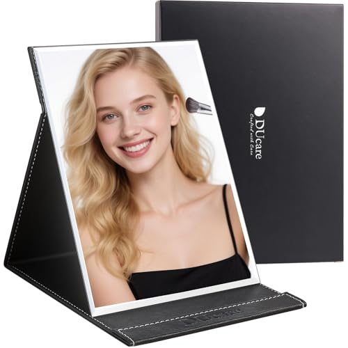 DUcare Portable Folding Table Mirror - 6x8 Inch Black Makeup Mirror with Adjustable Stand