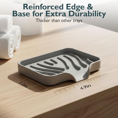 1 Pack Self Draining Silicone Soap Dish with Drain Spout for Bathroom & Kitchen