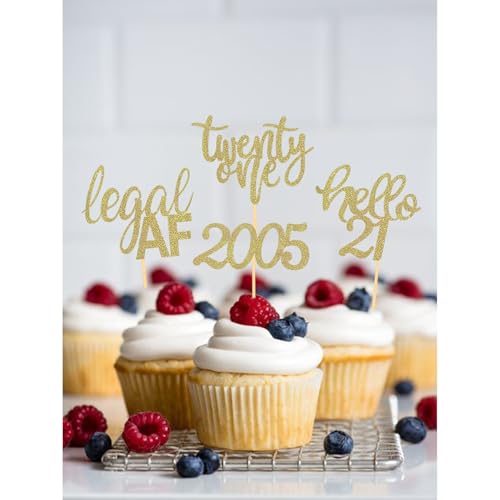 Gold 21st Birthday Cupcake Toppers - 24 Pcs Glitter Decor