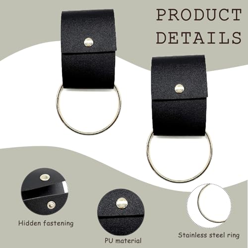 Black Leather Towel Ring Holders - Set of 4 for Kitchen & Bathroom