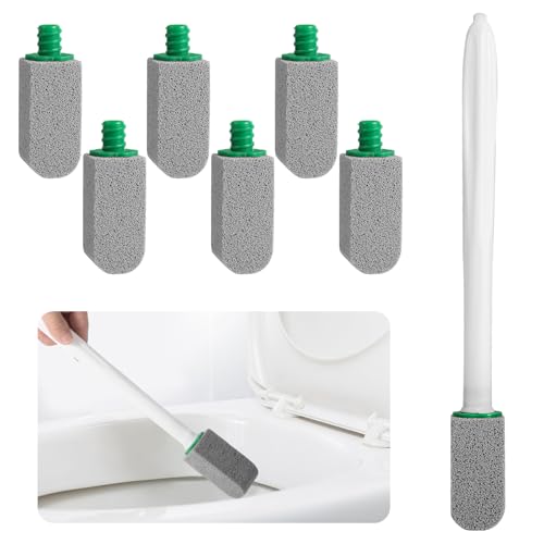 Toilet Bowl Cleaner with Handle - Pumice Stone Set (1 Wand + 6 Stones)