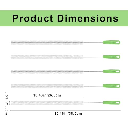 5-Piece Extra Long Pipe Cleaning Brush Set - 15-Inch Nylon Straw Cleaner