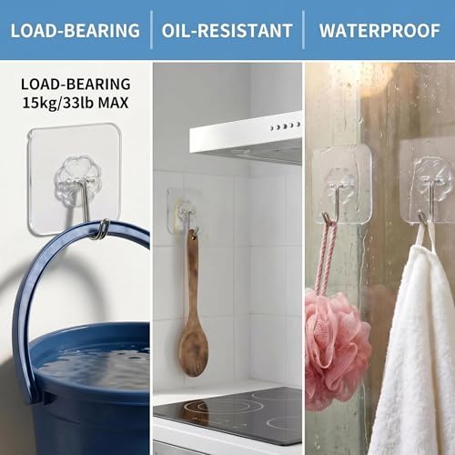 Heavy Duty Adhesive Wall Hooks - 10 Pack, 33 lbs Capacity