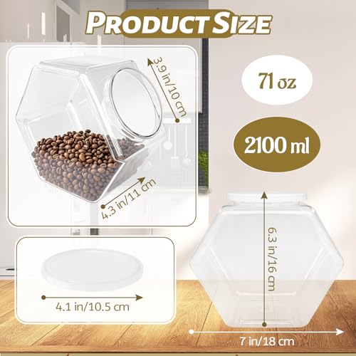 Woozettn Hexagon Candy Jar - 71 oz Clear Plastic Container with Lid